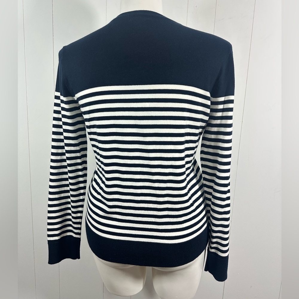 NWT Chaps Women’s Striped Navy Cardigan Womens Sz XL Long Sleeves V Neck Sweater - Picture 5 of 10